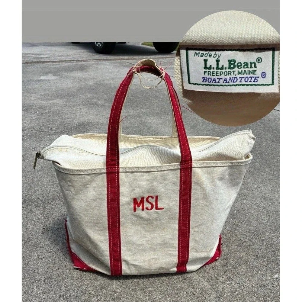 Vintage 80's L.L. Bean Zip Top Boat & Tote Faded Distressed USA Made